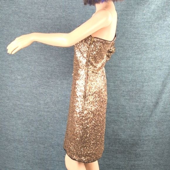 Giani Bini Gold Sequin One Shoulder Long Sleeve Dress - Picture 4 of 11